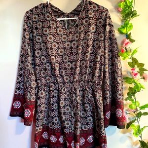Patterned, long sleeve romper